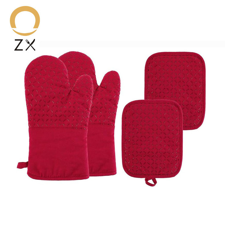 Custom Silicone Gloves Cotton Silicone Oven mitts Heat Resistant Kitchen Gloves BBQ Gloves with Pot Holders