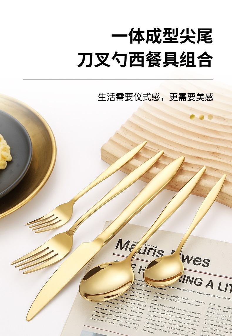 Custom Premium Bulk Dinner Spoons Travel Silverware Set Pvd Plated Cutlery Set Stainless Steel Mirror Gold Flatware For Wedding