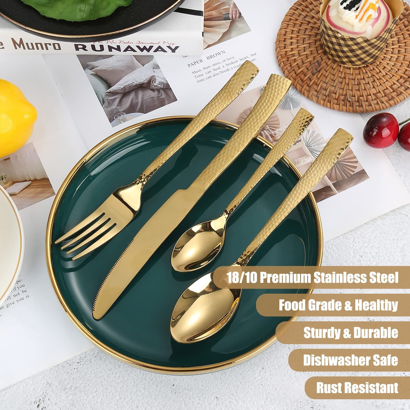 Flatware Manufacturer Fork Knife And Spoon Silverware Set Stainless Steel Gold Hammered Cutlery Set