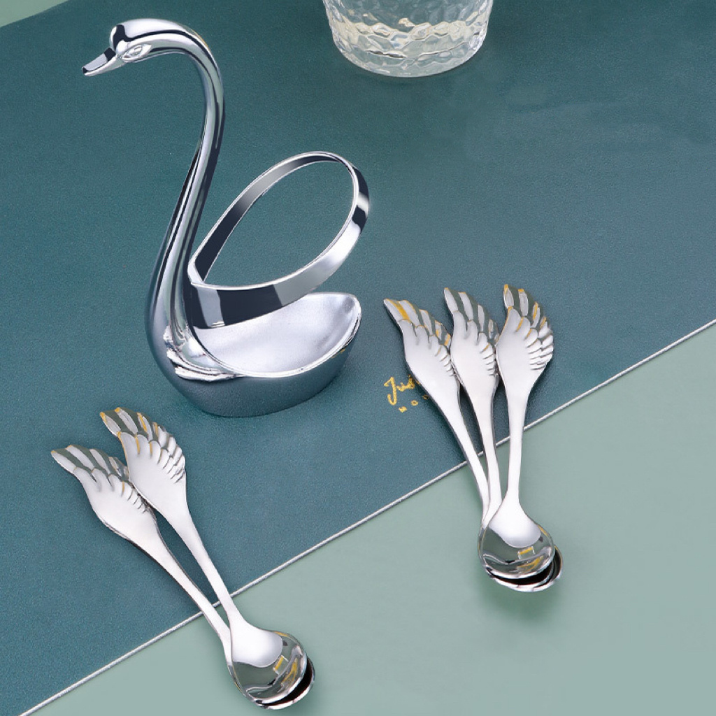 Kitchenware Stainless Steel Teaspoon Fruit Cake Fork Dessert Coffee Spoon With Cute Swan