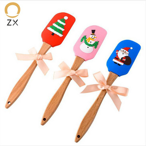 Silicone Cake Cream Spatula with Wooden Handle Kitchen Utensil Pastry Tools Baking Scraper Christmas silicone scraper