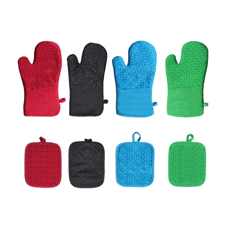 Custom Silicone Gloves Cotton Silicone Oven mitts Heat Resistant Kitchen Gloves BBQ Gloves with Pot Holders