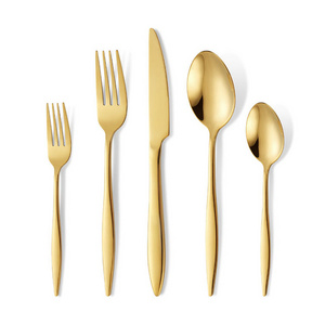 Custom Premium Bulk Dinner Spoons Travel Silverware Set Pvd Plated Cutlery Set Stainless Steel Mirror Gold Flatware For Wedding