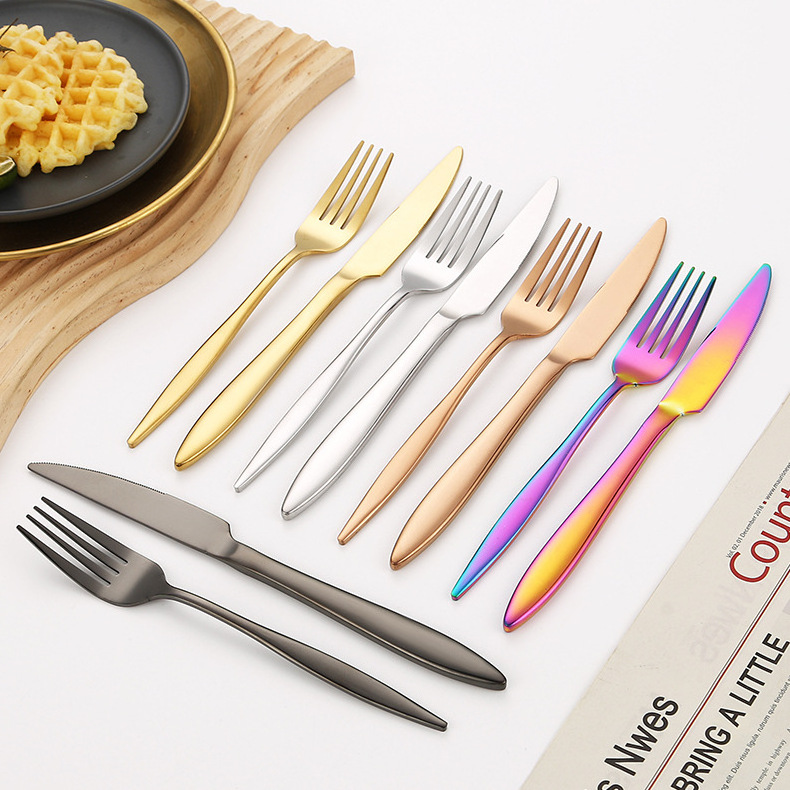 Custom Premium Bulk Dinner Spoons Travel Silverware Set Pvd Plated Cutlery Set Stainless Steel Mirror Gold Flatware For Wedding