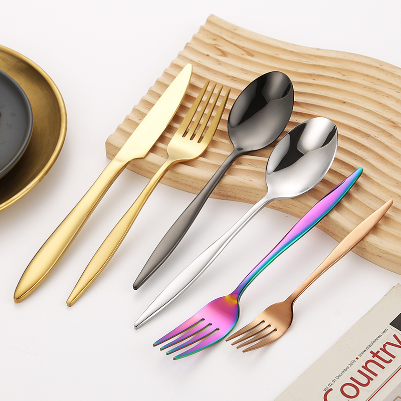 Custom Premium Bulk Dinner Spoons Travel Silverware Set Pvd Plated Cutlery Set Stainless Steel Mirror Gold Flatware For Wedding