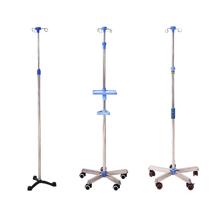 Hot Sale Hospital Equipment Medical IV Pole Drip Stand Movable Stainless Steel Clinic Infusion Stand with castor 4 hook