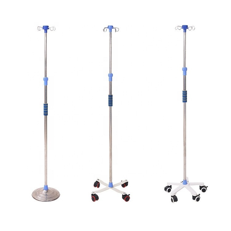 Hot Sale Hospital Equipment Medical IV Pole Drip Stand Movable Stainless Steel Clinic Infusion Stand with castor 4 hook