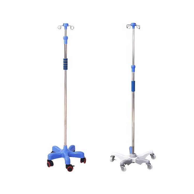 Hot Sale Hospital Equipment Medical IV Pole Drip Stand Movable Stainless Steel Clinic Infusion Stand with castor 4 hook