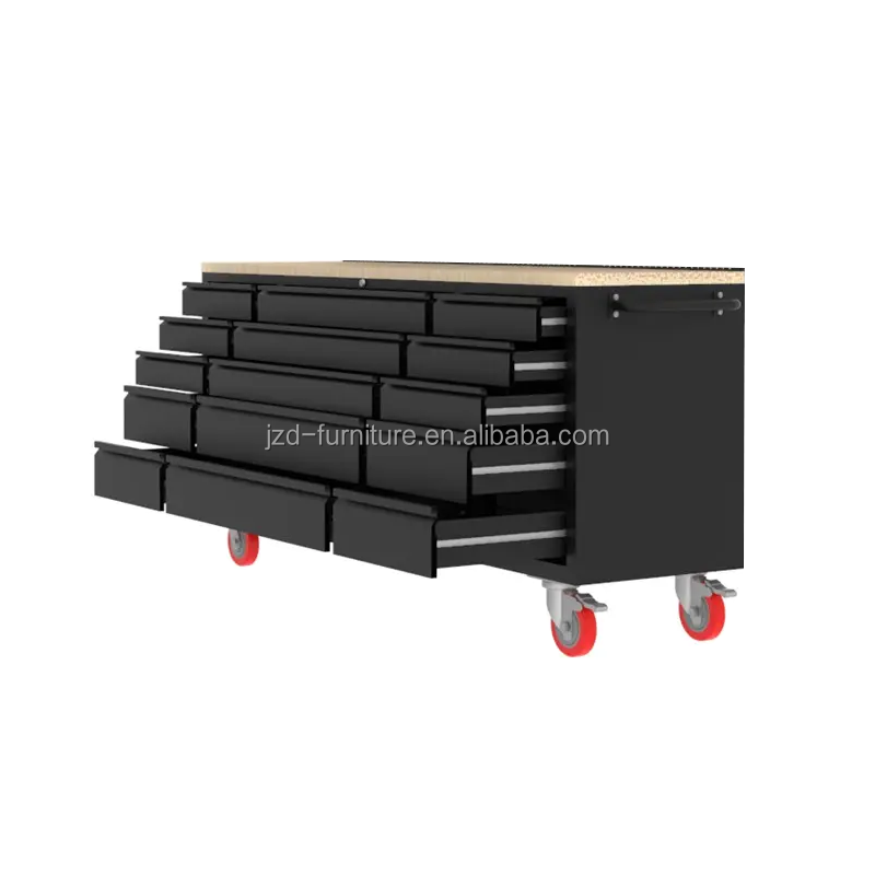 BSCI JZD 15 Drawers Welded Ball Bearing Slides  Rolling Tool Chest Cart Mobile Work Table Workbench Cabinet