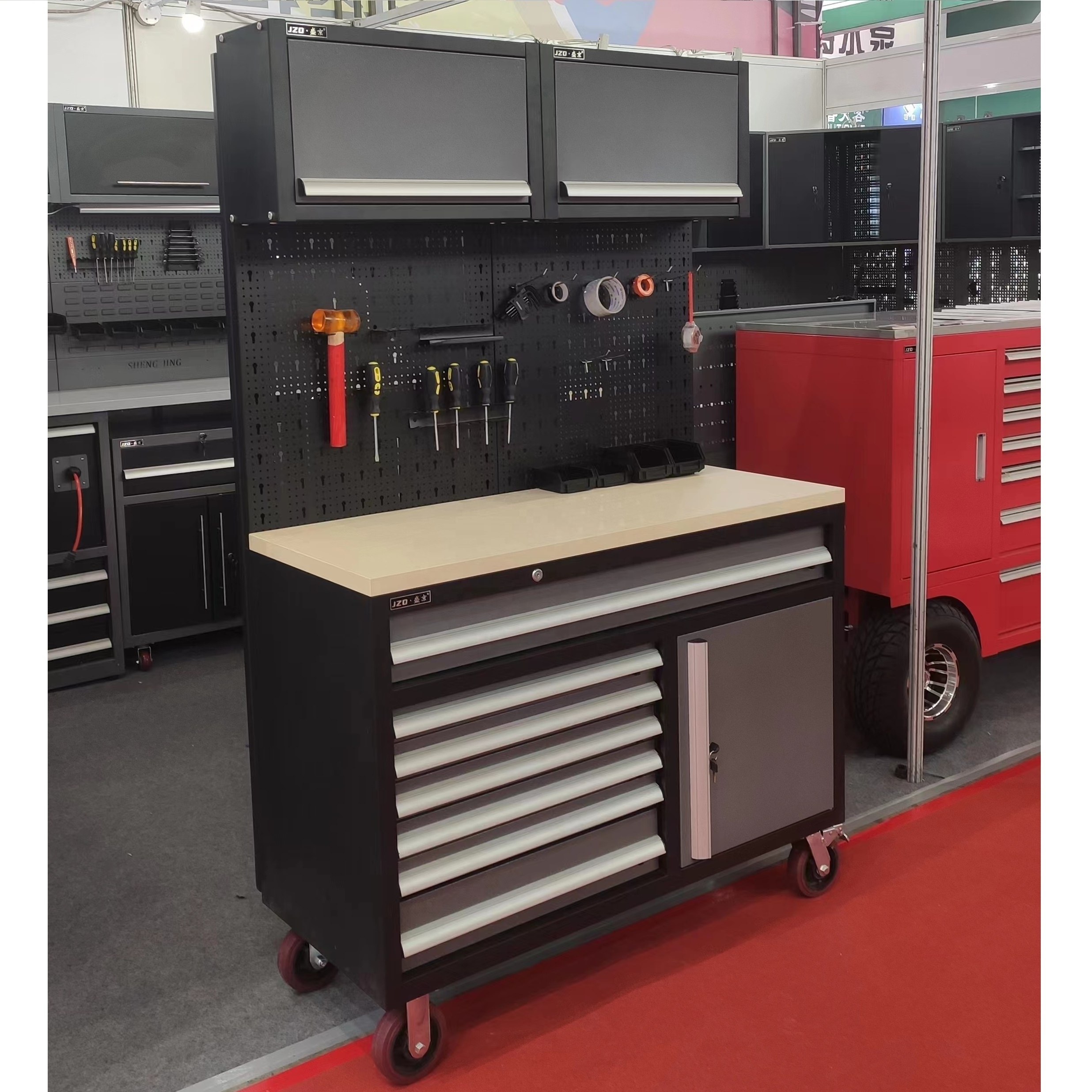 BSCI JZD 15 Drawers Welded Ball Bearing Slides  Rolling Tool Chest Cart Mobile Work Table Workbench Cabinet