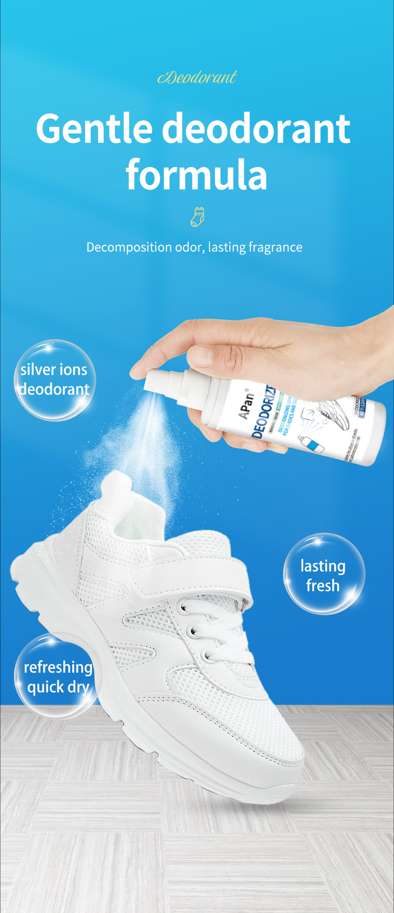 Factory OEM Sneaker Balls Shoe Socks  Bag Locker Shoe Odour Eliminator Spray Deodorizer 120ML