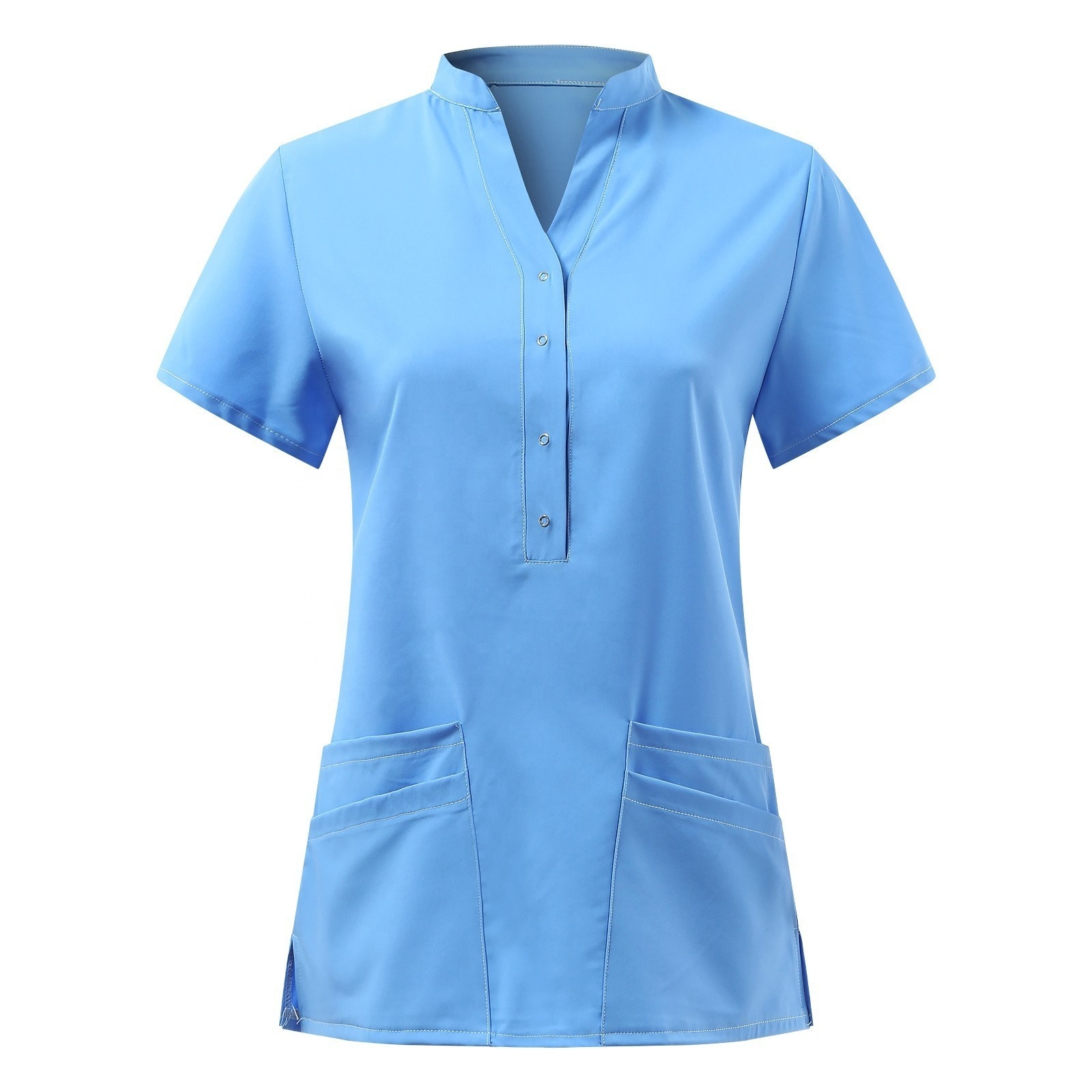 Short sleeve collar button polyester female women working uniform nurse  nursing scrubs tops