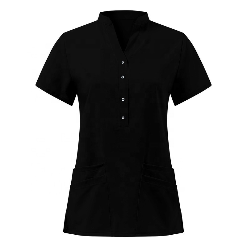 Short sleeve collar button polyester female women working uniform nurse  nursing scrubs tops