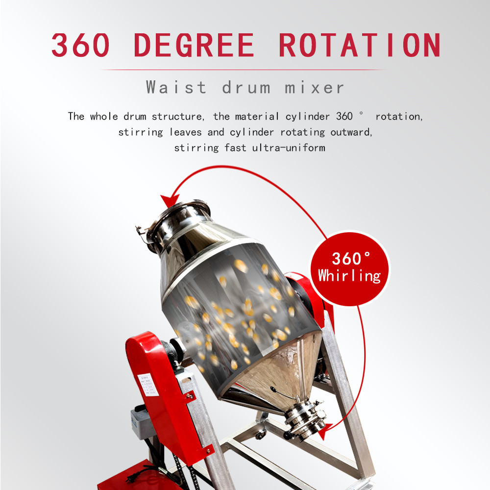 Industrial 50kg 100kg 200kg Stainless Steel Rotary Food Grade Dry Powder Drum Mixer