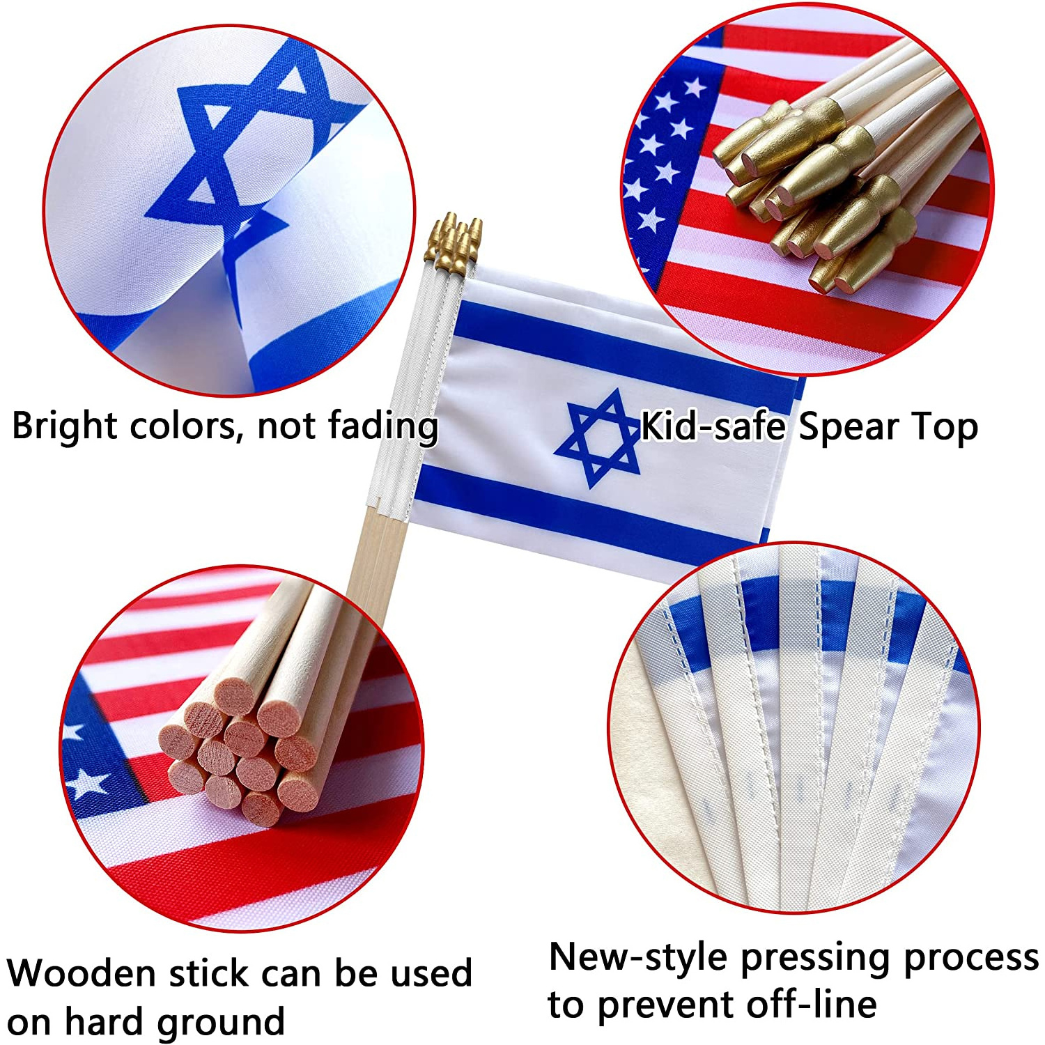 Promotional products can be customized mini small sraeli handI flag custom waving flag wooden stick Israeli hand flag