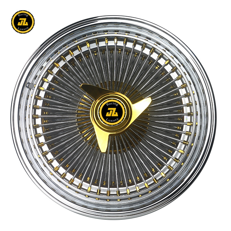 JZ Gold/silver Wire Wheels 13x7 14x7 15x7 14x6 Chrome Wire Wheels Customized aluminum alloy forged Wheels Star Design