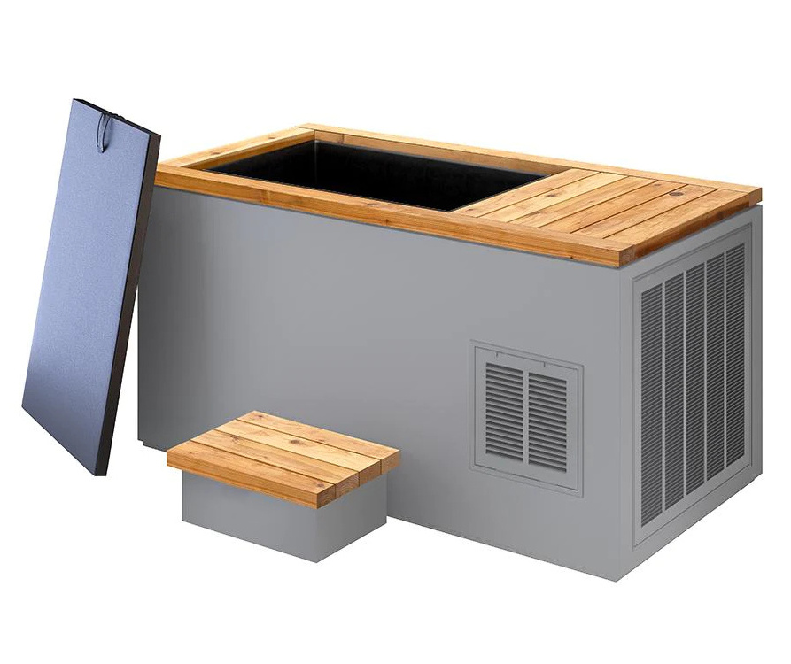 Wooden Square Stainless Steel Liner Fire And Ice Sauna And Chiller Pour Cold Plunge With Filter For Cold Water Optional