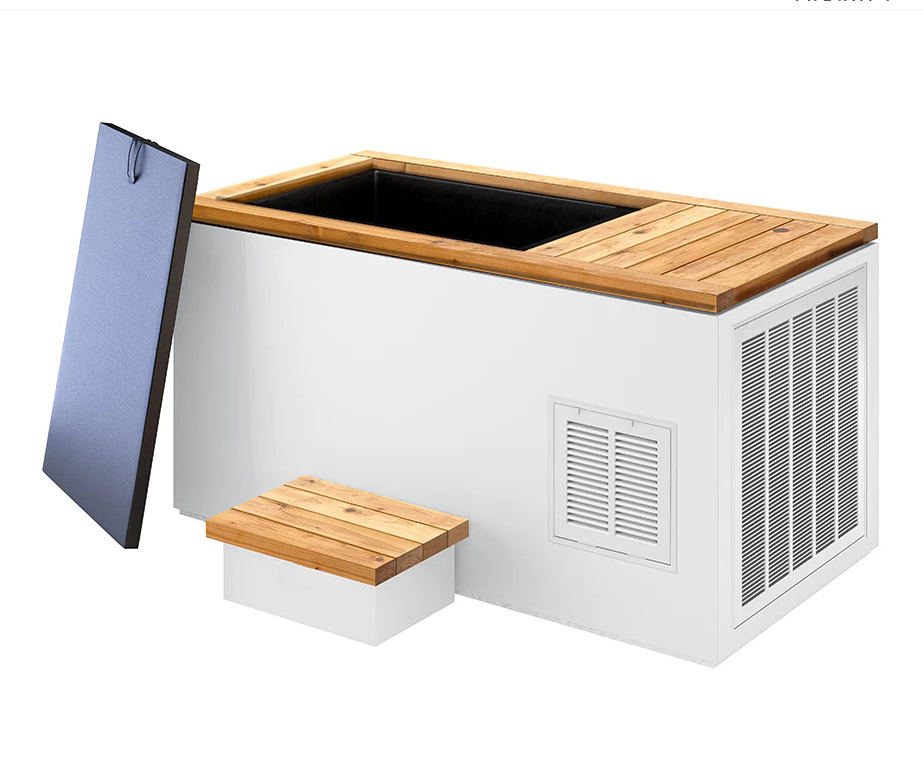 Wooden Square Stainless Steel Liner Fire And Ice Sauna And Chiller Pour Cold Plunge With Filter For Cold Water Optional