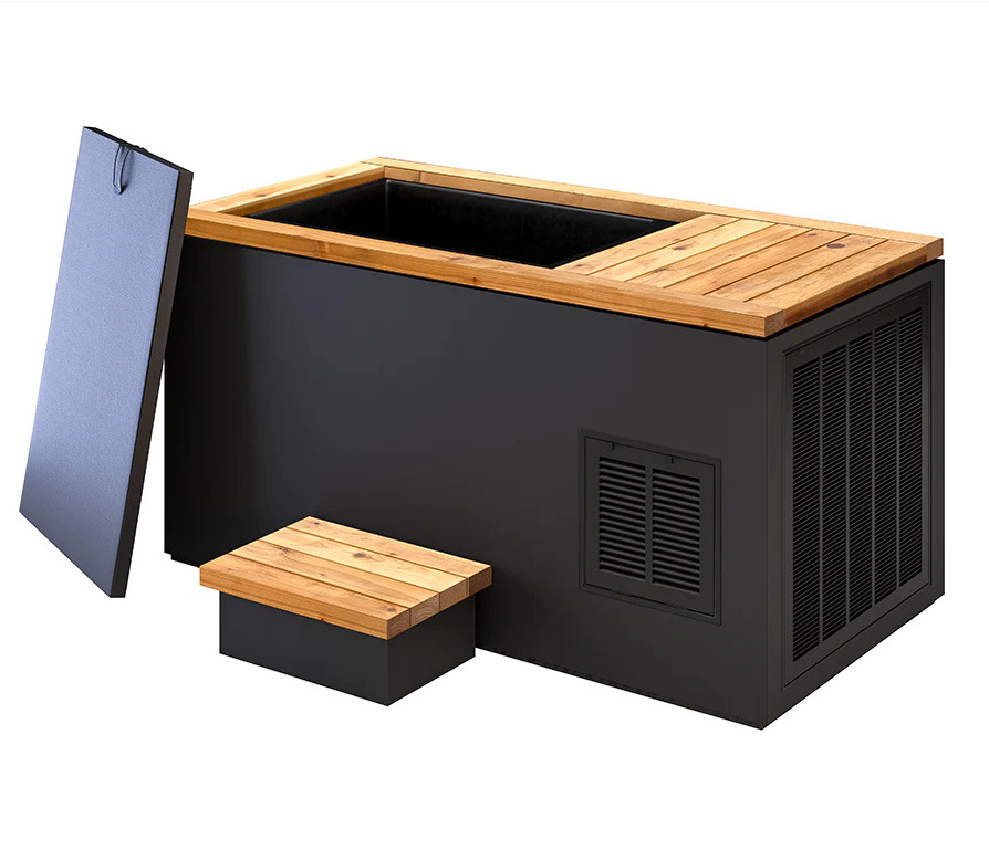 Wooden Square Stainless Steel Liner Fire And Ice Sauna And Chiller Pour Cold Plunge With Filter For Cold Water Optional