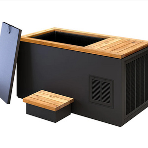 Wooden Square Stainless Steel Liner Fire And Ice Sauna And Chiller Pour Cold Plunge With Filter For Cold Water Optional