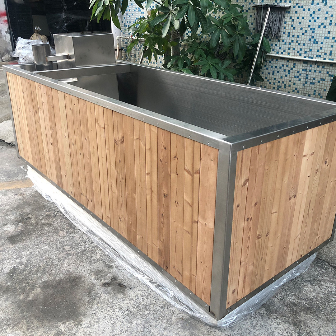 outdoor swim spa hot tub with stove wood in stainless steel tub red cedar and spruce for option