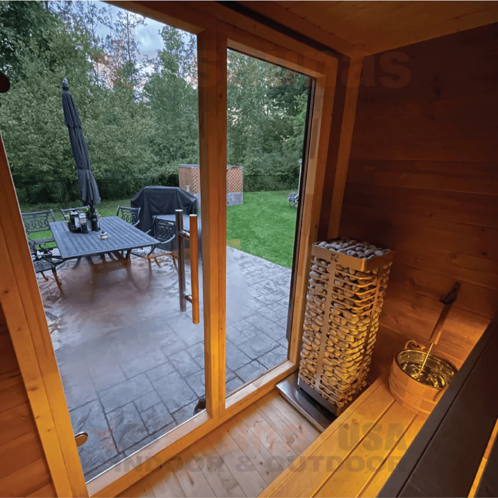 High-Demand Luxury Outdoor Wooden Sauna Cabin with Tempered Glass Door for Spa