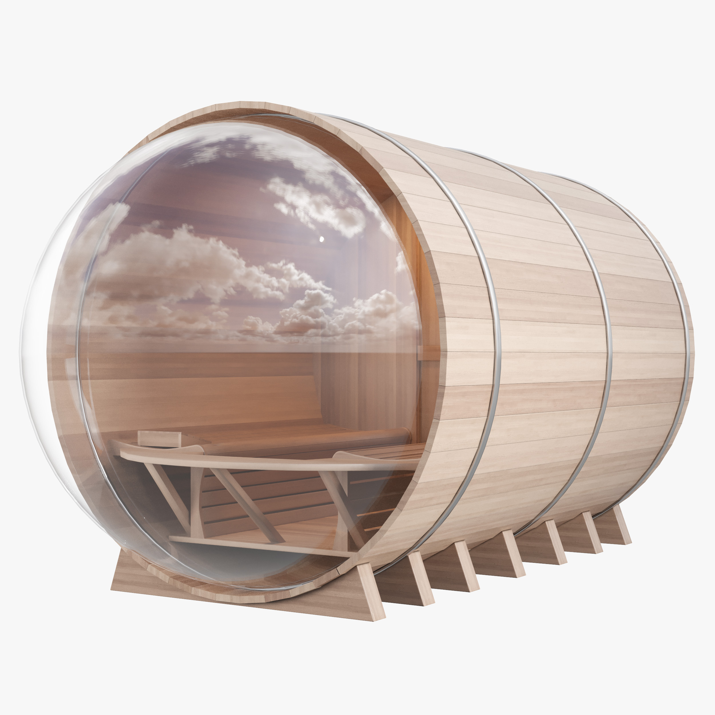 Cheap 6 - 8 person panoramic wooden steam barrel outdoor sauna