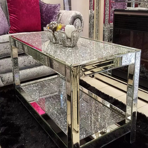 Manufacturer Crushed Diamonds Top Mirrored Coffee Table Modern Furniture Living Room Furniture Round Coffee Table Set of 3 30pcs