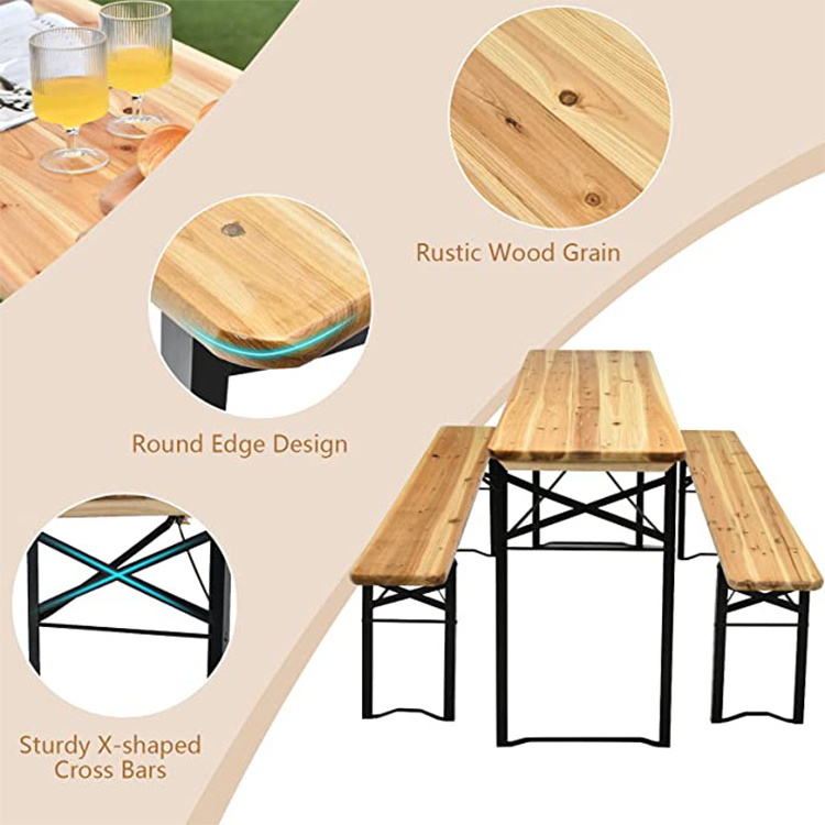 Outdoor Patio Furniture Folding Beer Table with Bench Dining Picnic Wood Modern Wooden Table