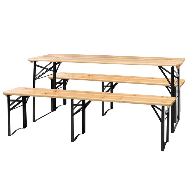 Outdoor Patio Furniture Folding Beer Table with Bench Dining Picnic Wood Modern Wooden Table