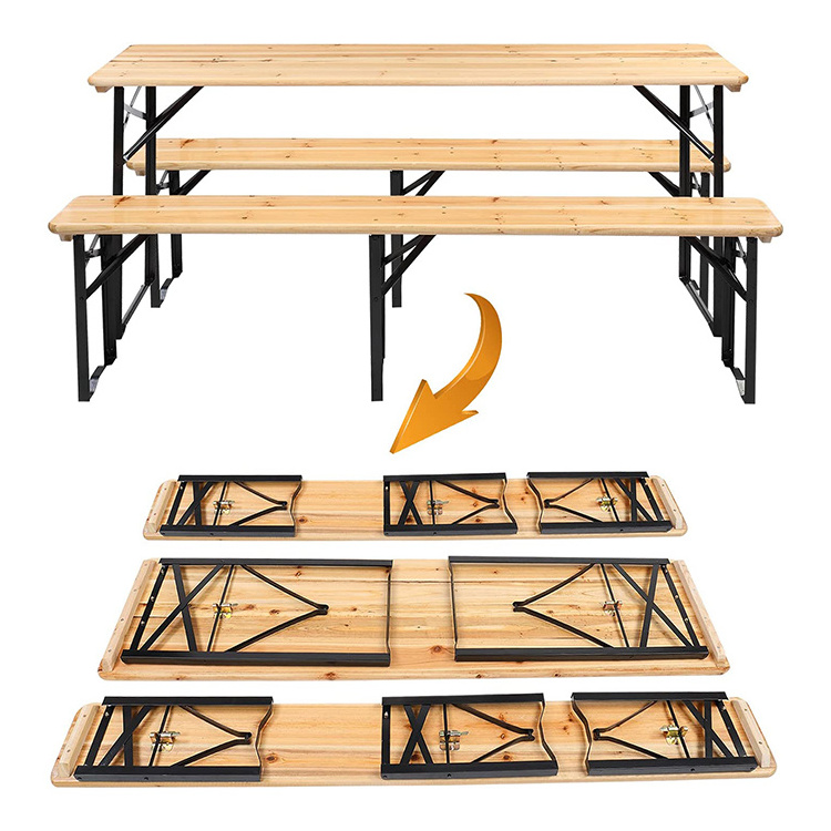 Outdoor Patio Furniture Folding Beer Table with Bench Dining Picnic Wood Modern Wooden Table