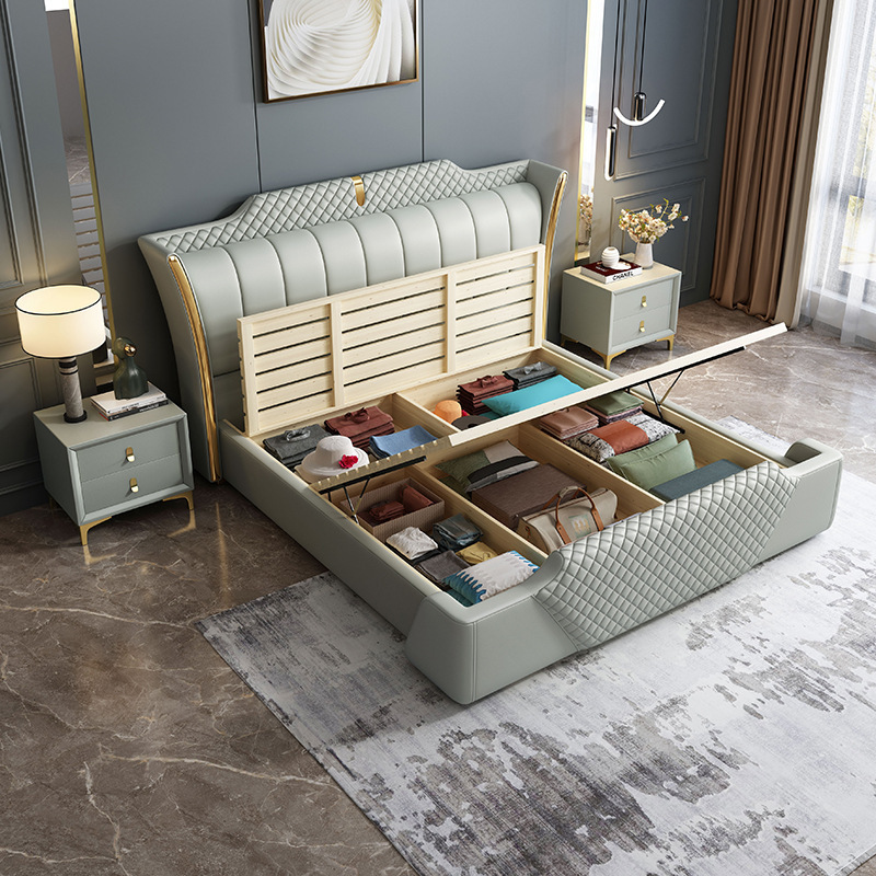 dongguan tianhang furniture Modern Nordic Style green velvet Solid Wood diamond Luxury Master Bed 2m Soft Bed for home furniture