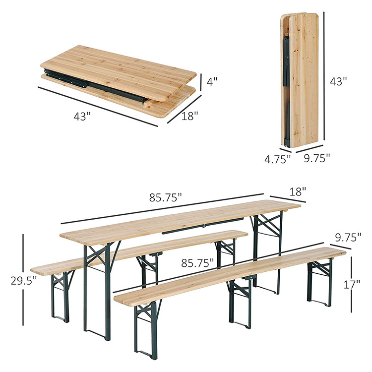 Outdoor Patio Furniture Folding Beer Table with Bench Dining Picnic Wood Modern Wooden Table