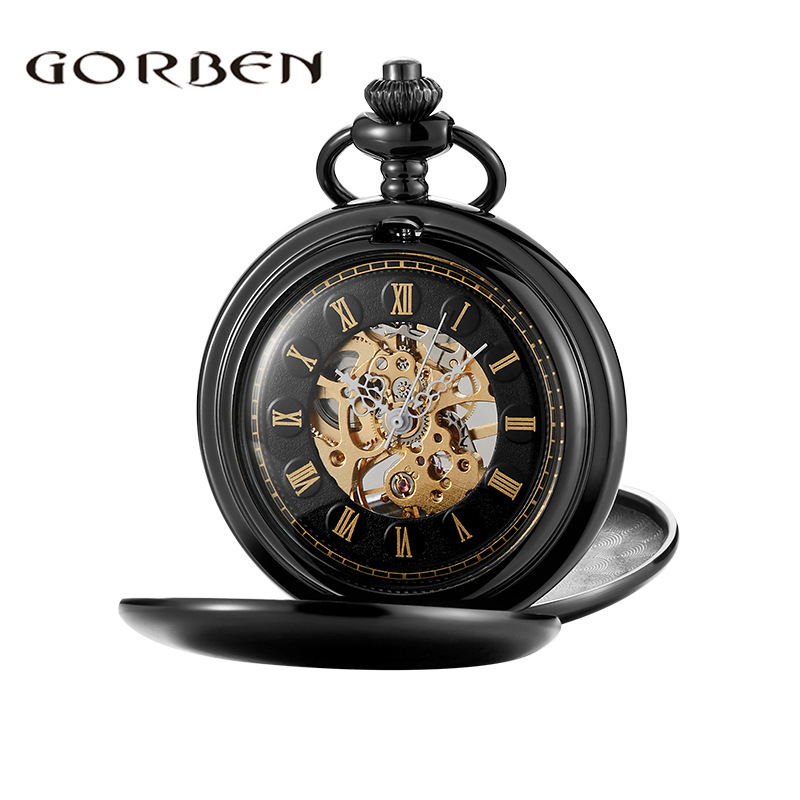 Double opened design classic roma numbers dial china movement golden pocket watch men vintage mechanical