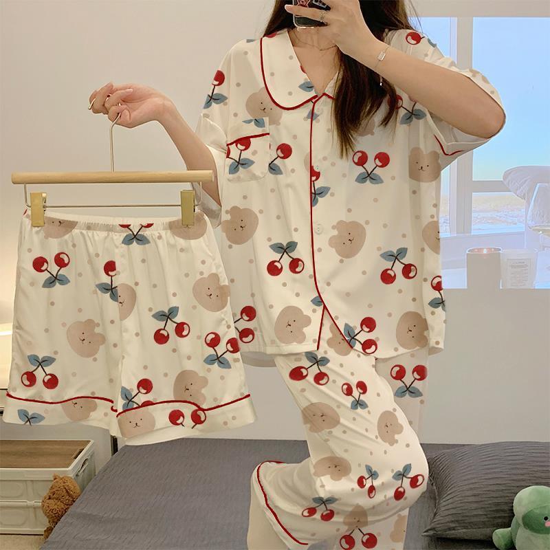 INS style pajamas girlsshort sleeve pants Korean version of loose sweet cartoon women's sleepwear