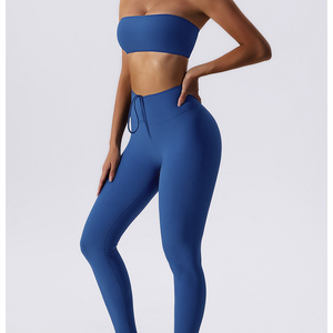 Wholesale  Workout Yoga Gym Set Nude Feel Solid Skinny Yoga Clothes Sexy Sports Training  Clothes