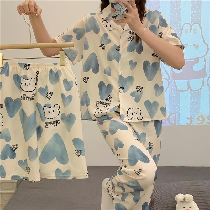 INS style pajamas girlsshort sleeve pants Korean version of loose sweet cartoon women's sleepwear