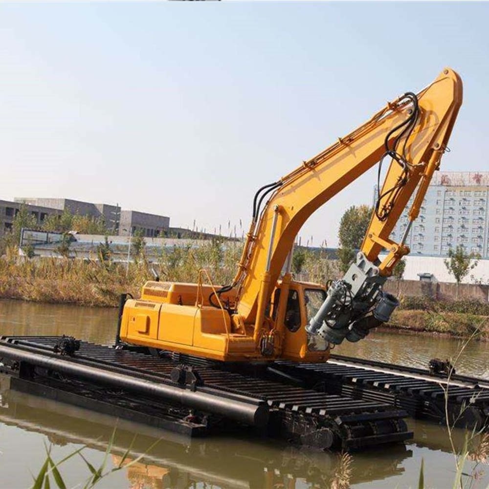 Hydraulic Amphibious marsh excavator with hydraulic undercarriage amphibious dredger with floating pontoon