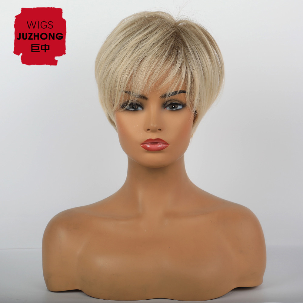 Cheap Pixie Cut Blonde Short Synthetic Wigs For White women With Bangs