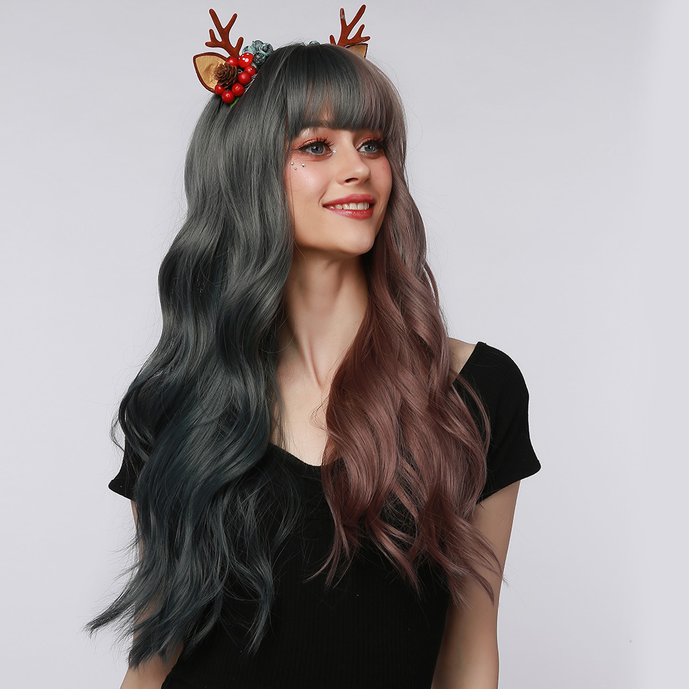 Most Popular Cosplay Hair Wigs 28 Inches Body Wave Two Tone Color Synthetic wigs with Bangs