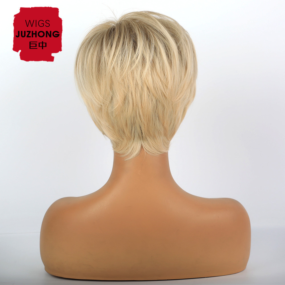 Cheap Pixie Cut Blonde Short Synthetic Wigs For White women With Bangs