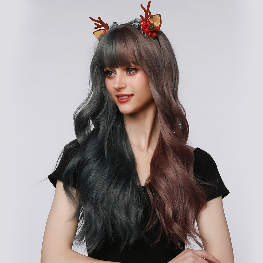 Most Popular Cosplay Hair Wigs 28 Inches Body Wave Two Tone Color Synthetic wigs with Bangs