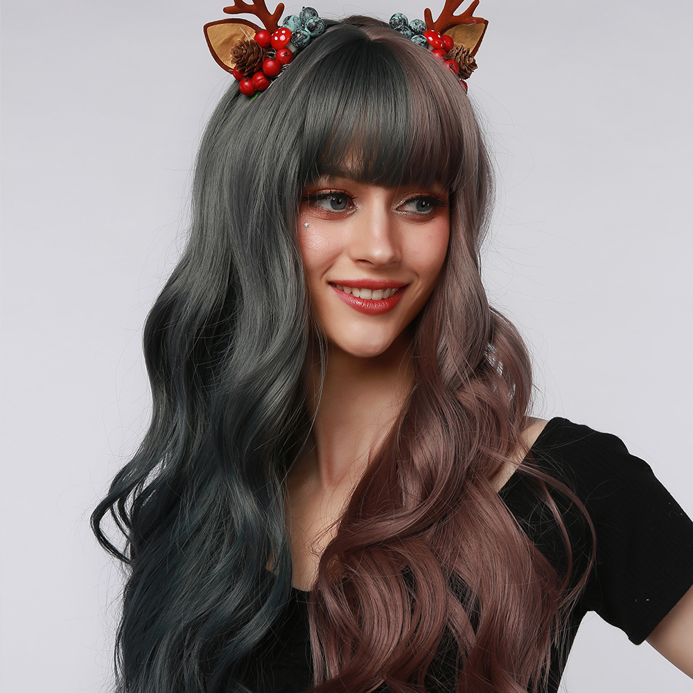 Most Popular Cosplay Hair Wigs 28 Inches Body Wave Two Tone Color Synthetic wigs with Bangs