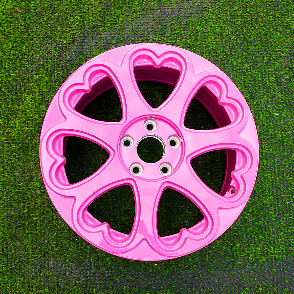 JZ CNC Custom 1-Piece 5x120 5x114.3 5x112 16 20 inch hot pink aluminum alloy rims forged passenger car wheels with hearts