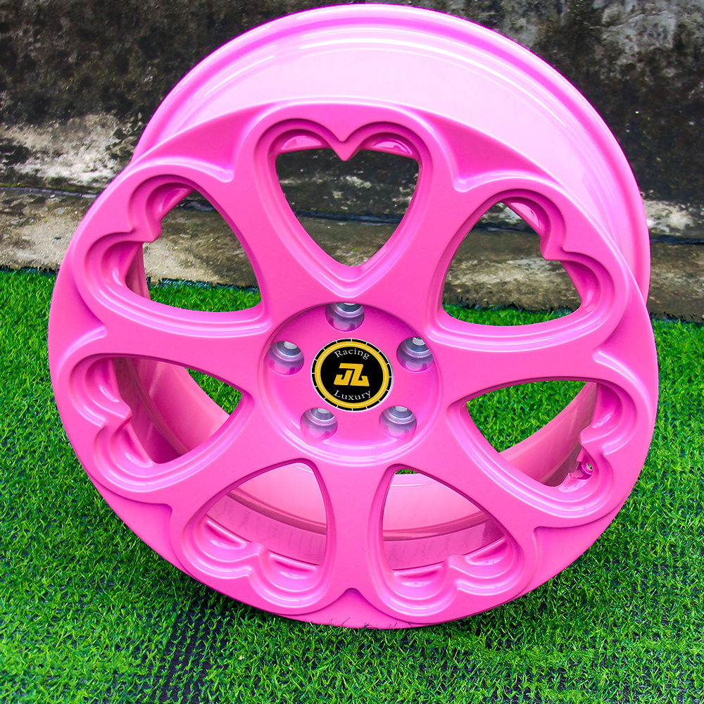 JZ CNC Custom 1-Piece 4x100 5x120 5x114.3 5x112 17-26inch aluminum alloy pink heart shaped rims forged passenger car wheels