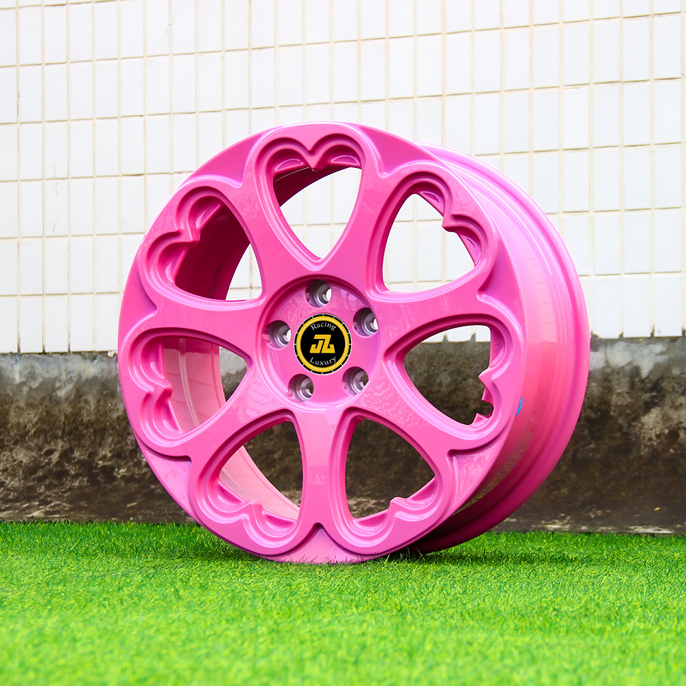 JZ CNC Custom 1-Piece 4x100 5x120 5x114.3 5x112 17-26inch aluminum alloy pink heart shaped rims forged passenger car wheels