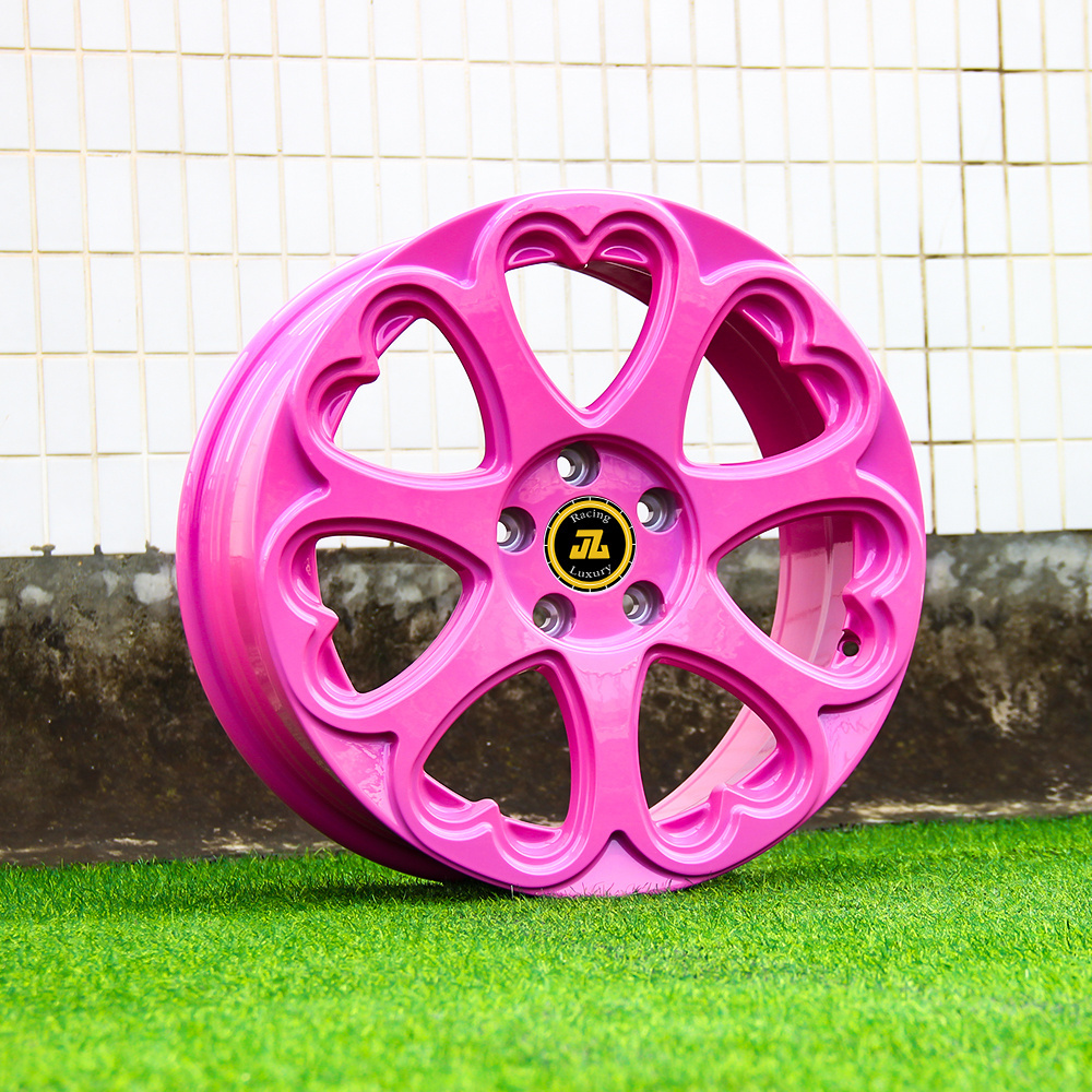 JZ CNC Custom 1-Piece 5x120 5x114.3 5x112 16 20 inch hot pink aluminum alloy rims forged passenger car wheels with hearts