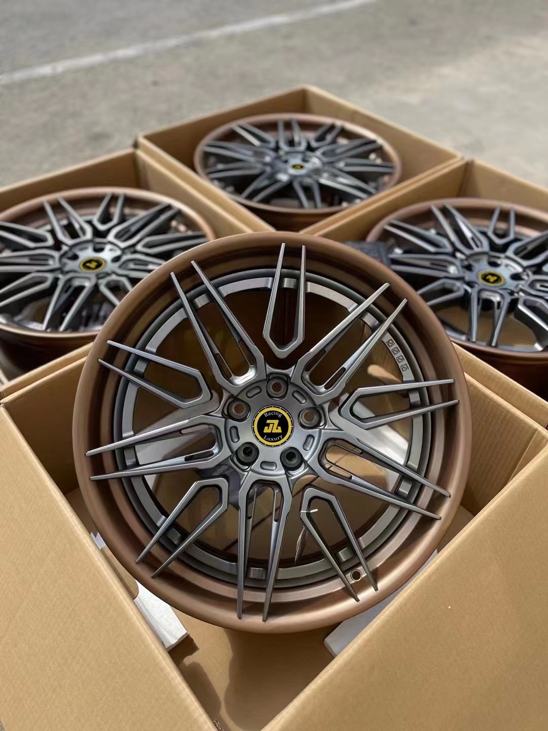 JZ CNC Custom 2-Piece Forged Wheels 5x120 5x114.3 5x112 Alloy Rim 17-26 Inch deep lip forged wheels rose gold