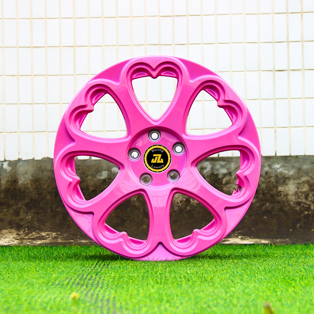 JZ CNC Custom 1-Piece 5x120 5x114.3 5x112 16 20 inch hot pink aluminum alloy rims forged passenger car wheels with hearts