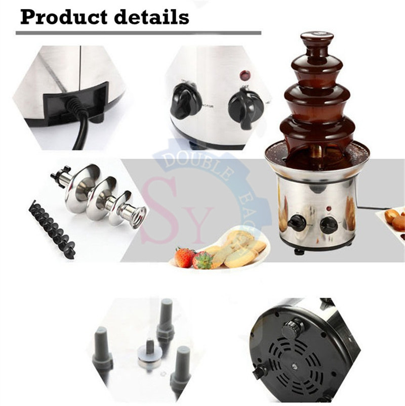 Home Use Small Chocolate Fondue Fountain Machine 4 Levels Stainless Steel Chocolate Hot Pot Fountain Fondue Dispenser For Party